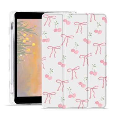 Imagem de JOYLAND Linda capa com laço cereja para iPad Pro 11 polegadas M4 (2024) 5ª geração com suporte para lápis, auto despertar/dormir adorável fruta à prova de choque, suporte triplo branco feminino para