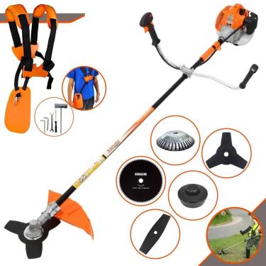 Imagem de Roçadeira Robusta Vulcan VR520H À Gasolina 52cc 2,5HP 5 Opções de Corte Com Facas 2 Pontas, 3 Pontas, 80 Dentes, Escova de Aço e Carretel de Nylon