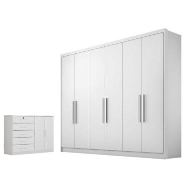 Imagem de Guarda Roupa Casal Linea com Nicho e Cômoda Seul Neve - Novo Horizonte