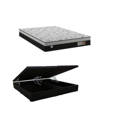 Imagem de Cama Box Baú Casal Bipartido Preto Colchão Alfa Molas Ensacadas 138x188 - Plumatex