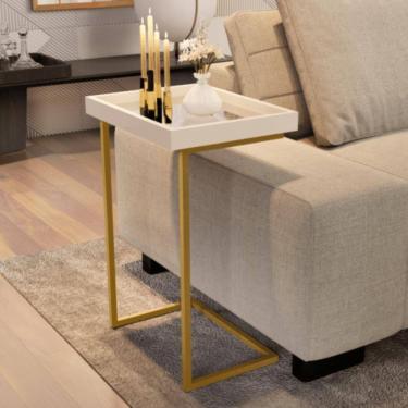 Imagem de Mesa de Apoio Lateral Sala de estar 4876 Perola Pé de Ferro Dourado