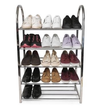 Imagem de Sapateira 5 Prateleiras Inox Estante Vertical 30 Sapatos