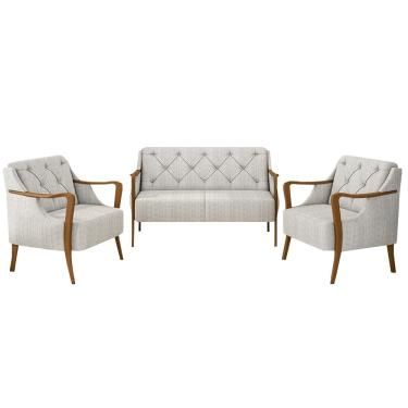 Imagem de Conjunto Decorativo 2 Poltronas e 1 Namoradeira 2 Lugares Hand Linho Cru - Gran Belo