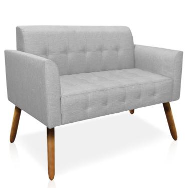 Imagem de Poltrona Namoradeira Decorativa Pés Palito Karen Linho Cinza - Gran Belo