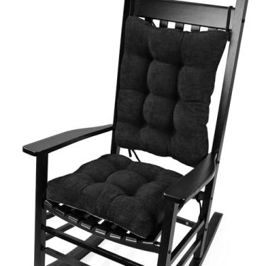 Imagem de Glyzia Conjunto de almofadas de cadeira de balanço para idosos sentados, almofada de encosto e almofada de assento com laços, almofada de cadeira antiderrapante de tecido de chenille de luxo para