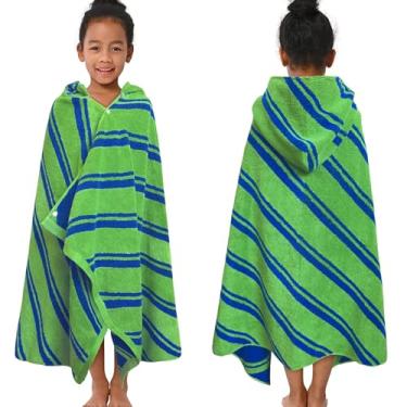 Imagem de VOOVA & MOVAS Toalha com capuz infantil (3-8 anos, 69,8 x 139,7 cm), 100% algodão absorvente toalha macia para meninos pequenos, perfeita para banheiro | piscina | praia | natação, jacquard listras