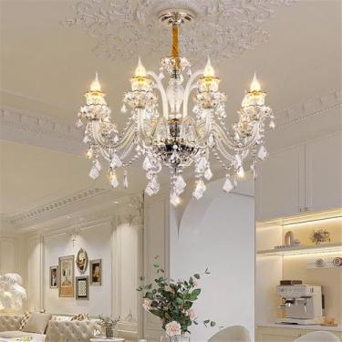 Imagem de Luxo Europeu Vela Cristal Candelabro LED Criatividade Americana Sala de Estar Restaurante Quarto Villa Hotel Edifício Duplex Lâmpada Pendente (B 8 luzes)