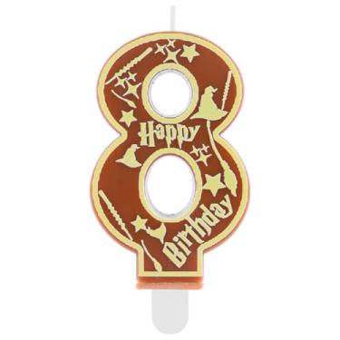 Imagem de Hongplus Velas marrons mágicas para festa de aniversário número 8 velas de bolo de feiticeiro temático escolar feliz aniversário decorações de bolo para meninos meninas crianças lembrancinhas de festa