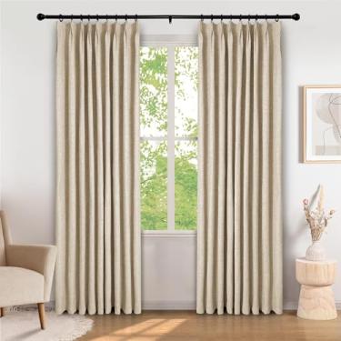 Imagem de Cortinas blackout 100% de comprimento para sala de estar e quarto, 1 painel de cortinas texturizadas de linho para escurecimento de quarto, cortina de janela plissada de beliscar, bege areia, 132 cm L