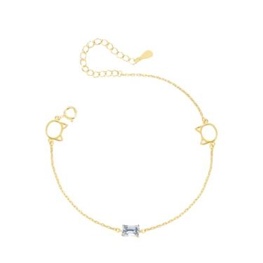 Imagem de EFASHION Pulseira feminina de prata esterlina 925 requintada simples com zircônia, Medium, Ouro amarelo, Zircônia cúbica