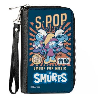 Imagem de Buckle-Down Carteira The Smurfs, zíper ao redor, The Smurfs S Pop Music Mangá Art Scene Series Blues, couro vegano