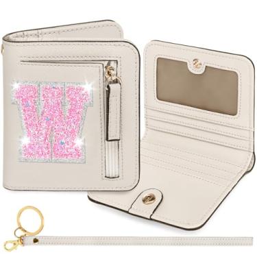 Imagem de YQE Carteira com inicial RFID para meninas pequenas, presentes na moda, aniversário, Natal, meia ideia de presente para adolescentes, filha, neta, sobrinha, 6, 7, 8, 9, 10, 11, 12, 13 anos, Branco, W
