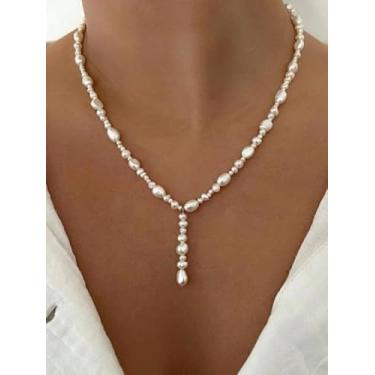 Imagem de Colar elegante em forma de Y de pérolas falsas irregulares, corrente barroca, colar romântico, acessórios de banquete, casamento, noiva, presente de festa para mulheres amigas