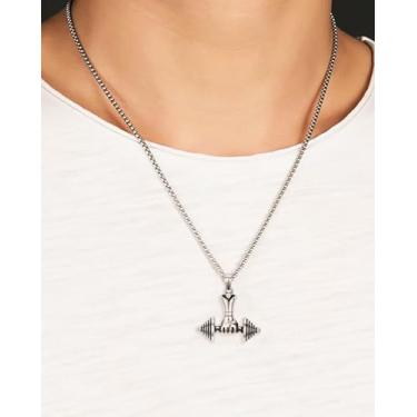 Imagem de Colar com pingente clássico de aço inoxidável com halteres prateados, Dumbbell, Aço inoxidável, Sem Pedra Preciosa