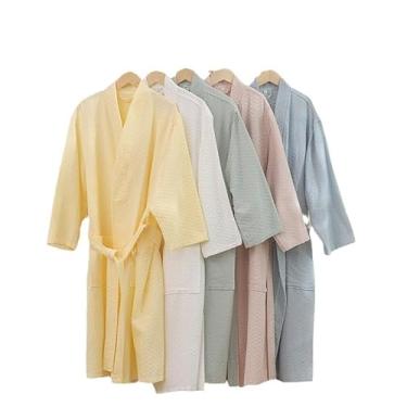 Imagem de SXYMTSW 1 peça de roupão quimono macio, roupão de manga comprida, Hanfu tradicional solto com cinto, gaze dupla de algodão, Branco, G