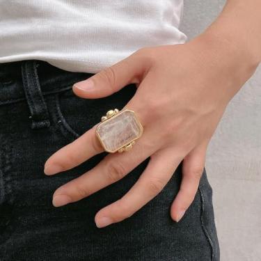 Imagem de Anel de coquetel de cristal de pedra natural para mulheres, pedras preciosas, delicadas, banhadas a ouro, casamento, noivado, joia de ajuste confortável para sua namorada, tamanho 8