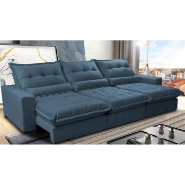 Imagem de Sofá Retrátil E Reclinável 4,12m Com Molas Ensacadas Cama Inbox Soft Tecido Suede Velusoft Azul