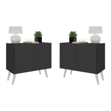 Imagem de Kit 2 Mesas De Cabeceira Retrô 2 Portas Mp4138 Preto branco - MULTIMOV