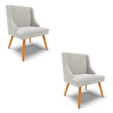 Imagem de Cadeira Sala De Jantar Pé Palito Castanho Kit 2 Liz Bouclê Cinza D03 - D'rossi