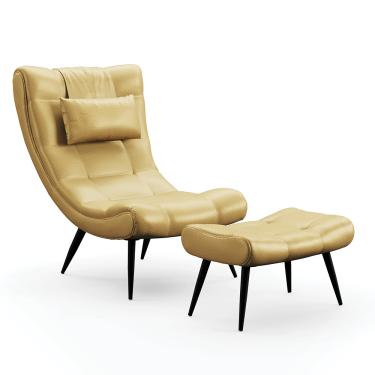 Imagem de Kit 01 Poltrona e 01 Puff Sher Facto Dourado Pés Palito de Ferro - D'Rossi