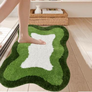 Imagem de Lindo tapete de banheiro verde 76 x 50 cm, tapete de banho de microfibra extra macio e absorvente, antiderrapante, lavável na máquina, tapete de banho felpudo de secagem rápida, adequado para banheiro