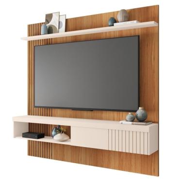 Imagem de Painel Para Tv 65 Pol Com Bancada Suspensa 180cm Jade Freijó/off White - Caemmun