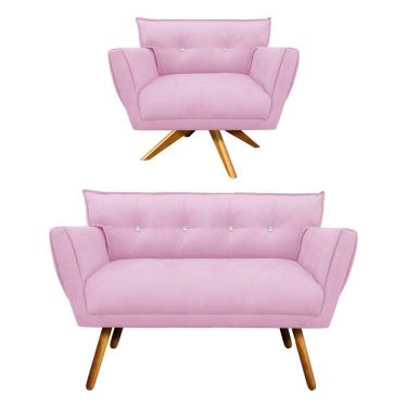 Imagem de Kit 1 Namoradeira e 1 Poltrona Giratória Anitta Rosa Bebê