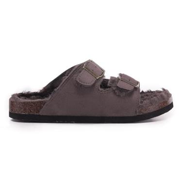 Imagem de VIVASHOES Sandálias femininas de camurça sintética com alça dupla e fivela grande – Alça dupla confortável sem cadarço com fivelas ajustáveis e palmilha de cortiça – Sandálias macias para conforto