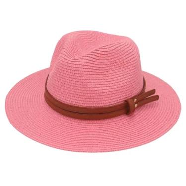 Imagem de Chapéu de palha Panamá de verão masculino e feminino, aba larga, proteção UV, chapéu de sol Fedora pnnrk 56-58 cm