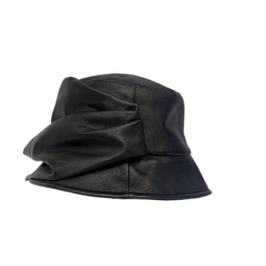 Imagem de Chapéu feminino elegante para lavatório, flores inglesas, dobradas, couro genuíno, chapéu feminino retrô Sun Chapeu, Preto, 56 57 CM