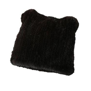 Imagem de Chapéu feminino de tecido, versão coreana, chapéu quente ao ar livre, pele de vison real, grosso, casual, chapéu marrom, tamanho único