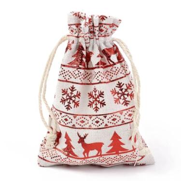 Imagem de 5 unidades de sacos de cordão para presente de Natal, tecido doce, reutilizável, bolsa de embrulho para lembrancinhas de Natal, doces e presentes