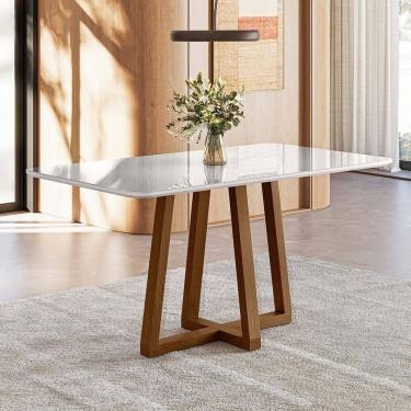 Imagem de Mesa Jantar Largha 160cm X 83cm Vidro Livia Âmbar/Off White