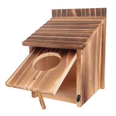 Imagem de Estink Casa de Pássaros de Madeira, Caixa de Nidificação de Pássaros de Madeira Caixa de de Com Buraco de 6cm Porta Frontal de Limpeza Fácil Premium de