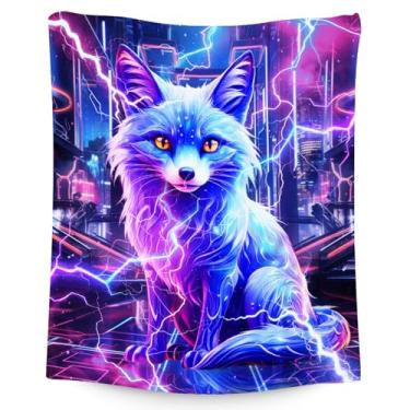 Imagem de Cobertores infantis - Cobertor de raposa para meninos e meninas - Presentes para filho - 102 x 127 cm de lã macia neon decoração