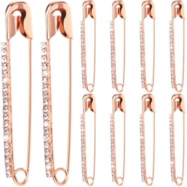 Imagem de SmallCat 10 pinos de segurança com strass, broche de cristal banhado a ouro rosa, broches femininos de segurança, clipes de suéter, joias decorativas para roupas, chapéus, xaile