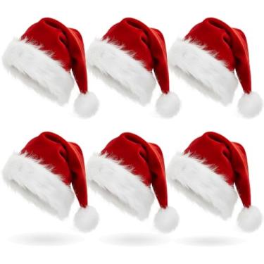 Imagem de AOGU Pacote com 6 chapéus de Papai Noel, confortável, de veludo, vermelho, para lembrancinhas de festa de Natal, adequado para adultos e crianças