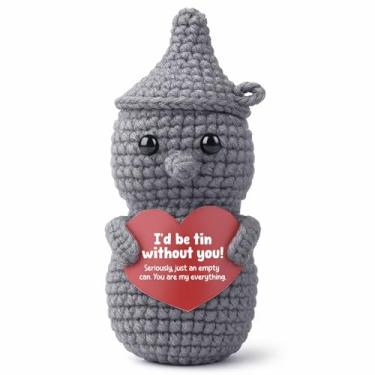 Imagem de CGFT Funny for Him or Her, Crochet Tin Man Plush with I'd be TIN Without You Card - Sentimental Keepsake for Husband, Wife, Boyfriend, Girlfriend - Humorous Handmade