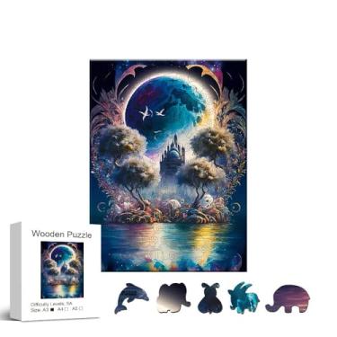 Imagem de Quebra Cabeça de Madeira Castelo Sob a Lua, Wooden Puzzle | Diversão para toda família (A5)