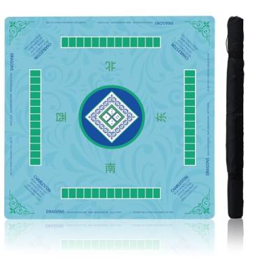 Imagem de Idocolors Mahjong Mat with Rules, Non-Slip Noise Reduction Gaming Mat 31.5" x 31.5" for Mahjong/Poker/Board Games/Card Games/Dominoes, Table Mat Mahjong Accessories Gifts with Travel Bag (Blue_2)