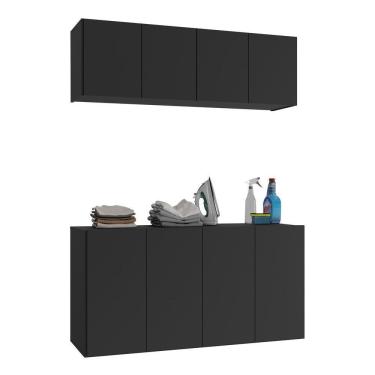 Imagem de Conjunto Lavanderia Suspenso Multiuso Armário Aéreo E Balcão Mp5052 Preto Preto