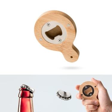 Imagem de Hefild Abridor de garrafas magnético – Abridor de garrafa de cerveja de bambu com ímã forte para geladeira, abridor de tampa de garrafa circular de aço inoxidável, abridor de cerveja para presente