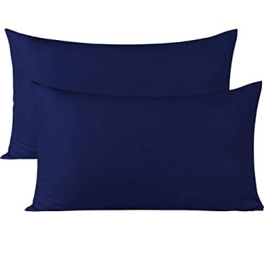 Imagem de Luxxurecare Fronhas de 50 x 66 cm - Fronhas de cama com fecho de envelope - Conjunto de 2 - Azul marinho 1000 fios algodão egípcio macio resistente a rugas e desbotamento