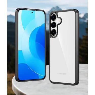 Imagem de Capa transparente para Samsung Galaxy S25-FE: suporte para carregamento sem fio, proteção contra quedas de nível militar, antiamarelamento, capa protetora resistente à prova de choque - preto