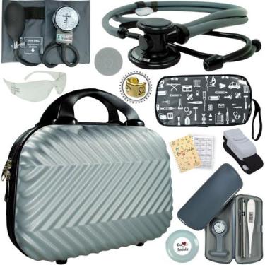 Imagem de Kit Bic Enfermagem Aparelho Pressão Estetoscopio Duplo, PAMED CINZA