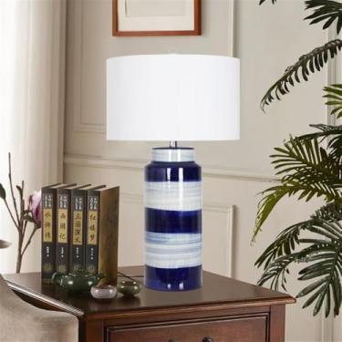 Imagem de Luminária de mesa contemporânea de cerâmica, estilo americano de luxo, com LED, para sala de estar, quarto, escritório, casa de campo, hotel ou mesa de cabeceira (Estilo 083)