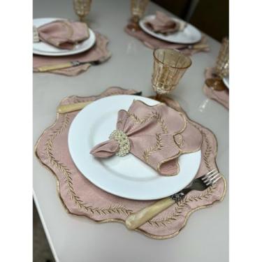 Imagem de Conjunto de 12 jogos americanos estilo americano Jogos americanos para uma mesa de jantar para 6 pessoas Arranjo de mesa Guardanapos redondos Mesa de jantar(PBD - Rose)