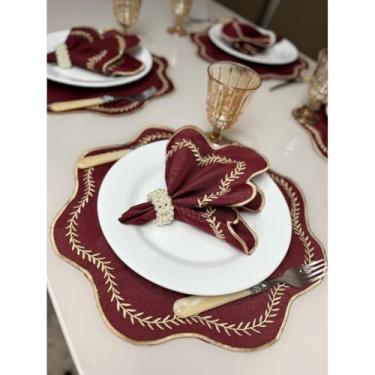 Imagem de Conjunto de 12 jogos americanos estilo americano Jogos americanos para uma mesa de jantar para 6 pessoas Arranjo de mesa Guardanapos redondos Mesa de jantar(Bordô)