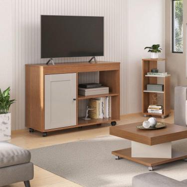 Imagem de Rack Sala Tv 42 Sampa 2 Nichos Porta E Prateleiras Cinamomo/off White