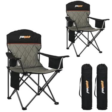Imagem de funyakit 2 cadeiras de acampamento portátil cadeira dobrável com bolsa térmica e suporte de copo para atividades ao ar livre, esportes, praia, pesca, caminhadas, viagens, piquenique, quintal, 2 peças